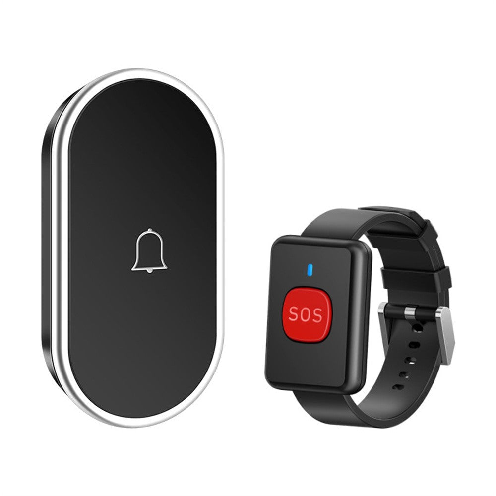 A18 For Elderly SOS Emergency Call Button 60 Melodies Adjustable Volume 300m Wireless Alarm System, 1 Watch Button + 1 EU Plug Receiver
