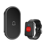 A18 For Elderly SOS Emergency Call Button 60 Melodies Adjustable Volume 300m Wireless Alarm System, 1 Watch Button + 1 EU Plug Receiver