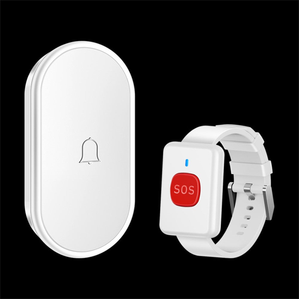 A18 For Elderly SOS Emergency Call Button 60 Melodies Adjustable Volume 300m Wireless Alarm System, 1 Watch Button + 1 EU Plug Receiver