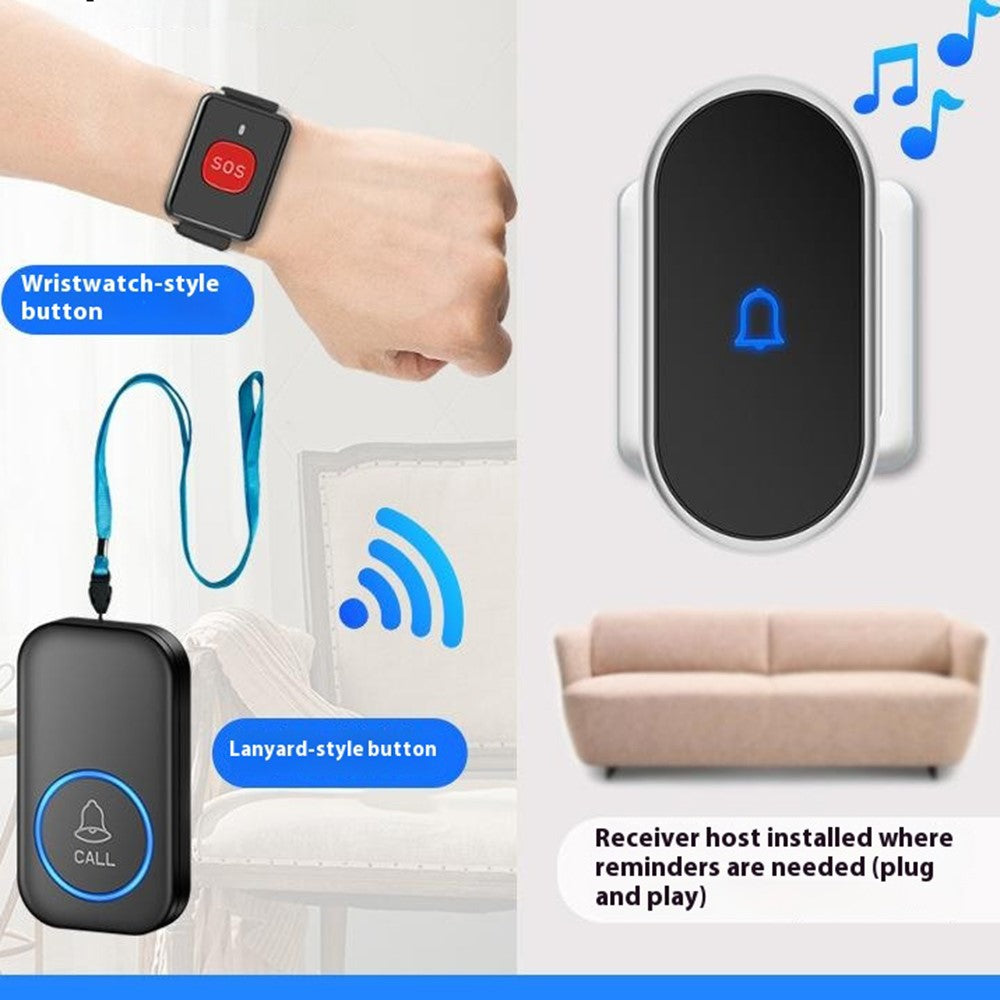 A18 For Elderly SOS Emergency Call Button 60 Melodies Adjustable Volume 300m Wireless Alarm System, 1 Lanyard Button + 1 EU Plug Receiver
