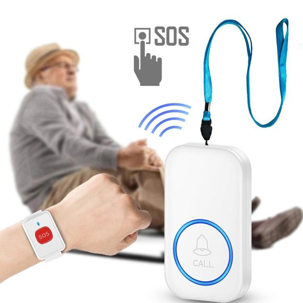 A18 For Elderly SOS Emergency Call Button 60 Melodies Adjustable Volume 300m Wireless Alarm System, 1 Lanyard Button + 1 EU Plug Receiver