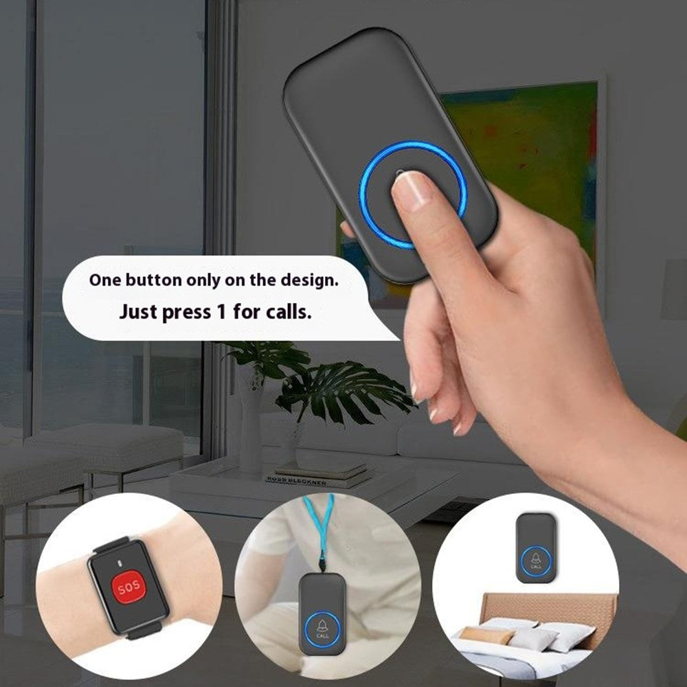 A18 For Elderly SOS Emergency Call Button 60 Melodies Adjustable Volume 300m Wireless Alarm System, 2 Watch Buttons + 1 EU Plug Receiver