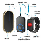 A18 For Elderly SOS Emergency Call Button 60 Melodies Adjustable Volume 300m Wireless Alarm System, 2 Watch Buttons + 1 EU Plug Receiver