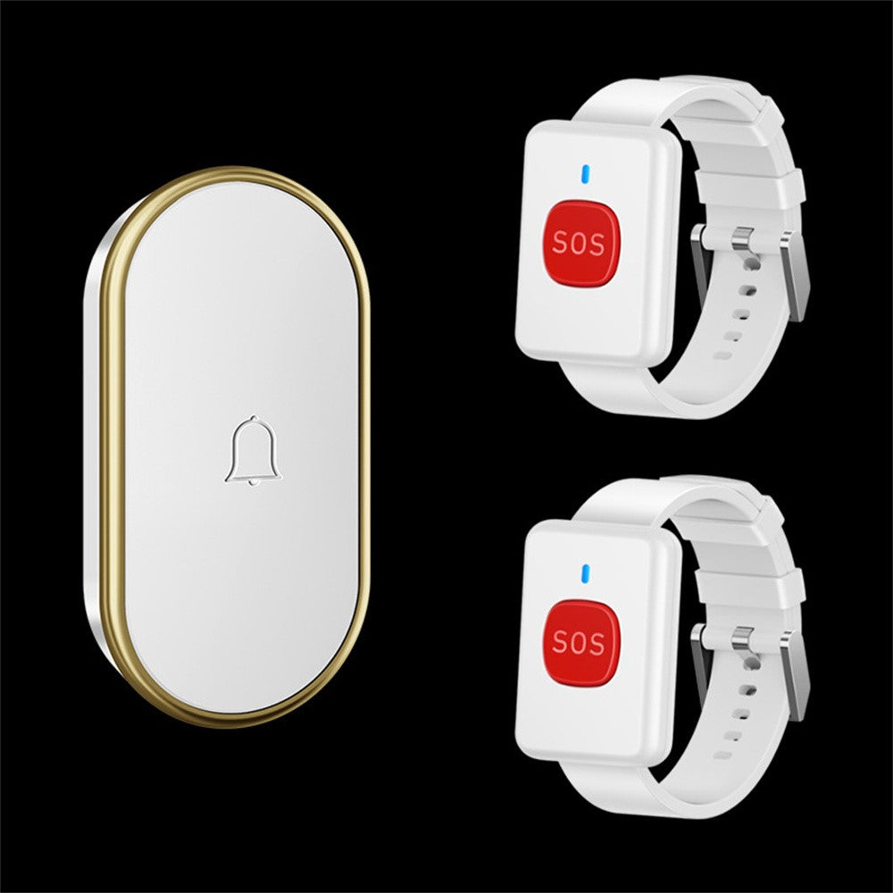 A18 For Elderly SOS Emergency Call Button 60 Melodies Adjustable Volume 300m Wireless Alarm System, 2 Watch Buttons + 1 EU Plug Receiver