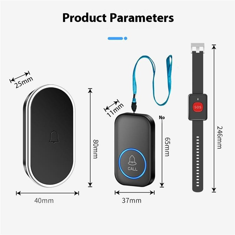 A18 For Elderly SOS Emergency Call Button 60 Melodies Adjustable Volume 300m Wireless Alarm System, 2 Lanyard Buttons + 1 EU Plug Receiver