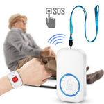 A18 For Elderly SOS Emergency Call Button 60 Melodies 300m Wireless Alarm System, 1 Watch Button + 1 Lanyard Button + 1 EU Plug Receiver