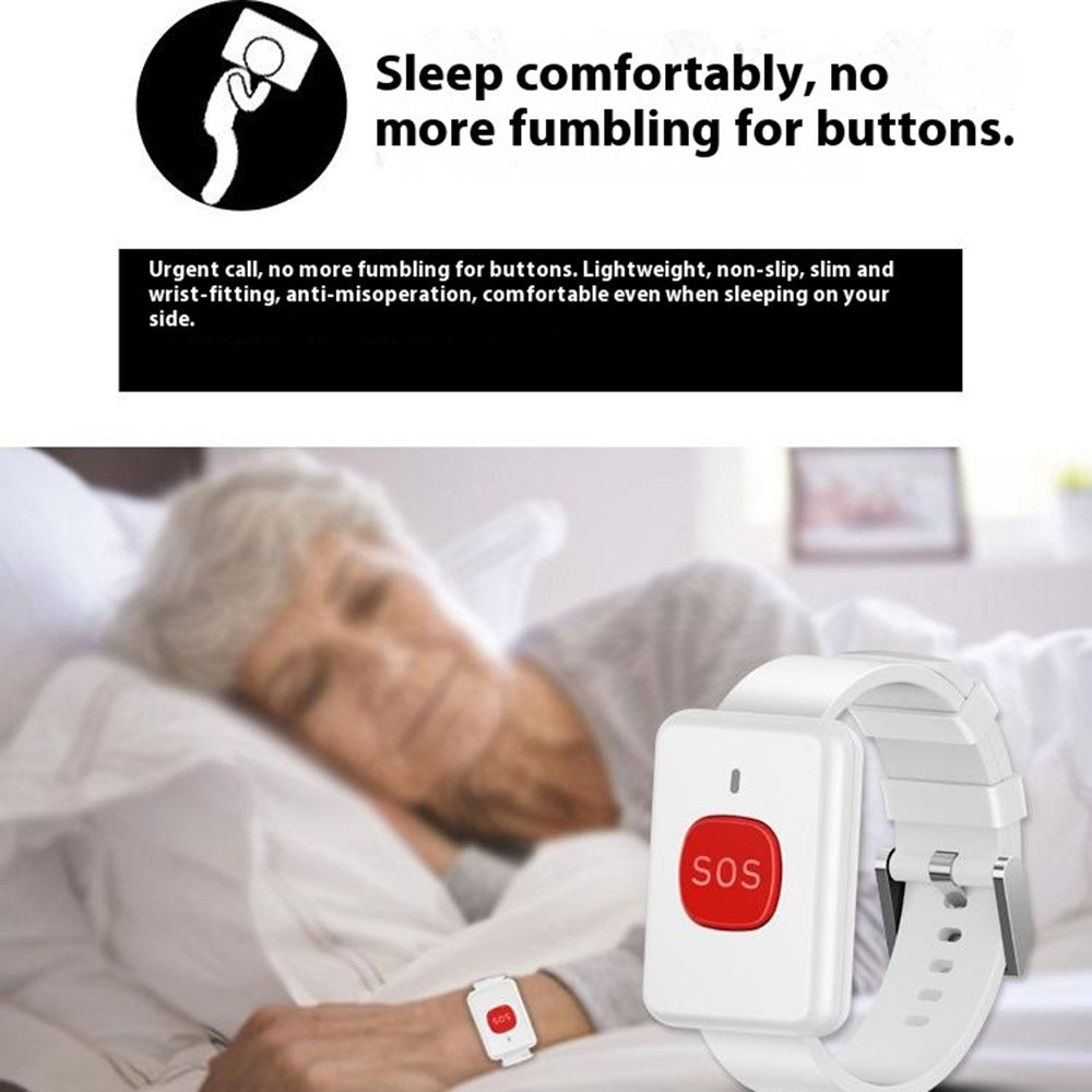 A18 For Elderly SOS Emergency Call Button 60 Melodies 300m Wireless Alarm System, 1 Watch Button + 1 Lanyard Button + 1 EU Plug Receiver
