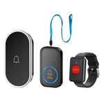 A18 For Elderly SOS Emergency Call Button 60 Melodies 300m Wireless Alarm System, 1 Watch Button + 1 Lanyard Button + 1 EU Plug Receiver