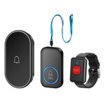 A18 For Elderly SOS Emergency Call Button 60 Melodies 300m Wireless Alarm System, 1 Watch Button + 1 Lanyard Button + 1 EU Plug Receiver