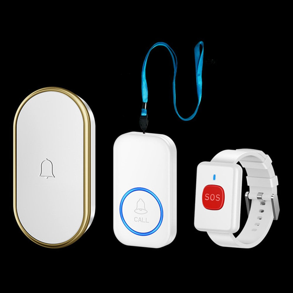 A18 For Elderly SOS Emergency Call Button 60 Melodies 300m Wireless Alarm System, 1 Watch Button + 1 Lanyard Button + 1 EU Plug Receiver