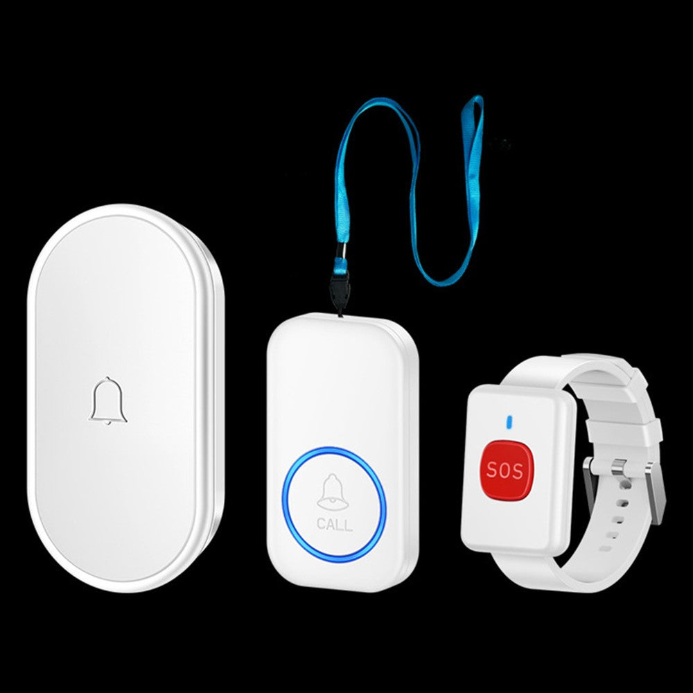 A18 For Elderly SOS Emergency Call Button 60 Melodies 300m Wireless Alarm System, 1 Watch Button + 1 Lanyard Button + 1 EU Plug Receiver