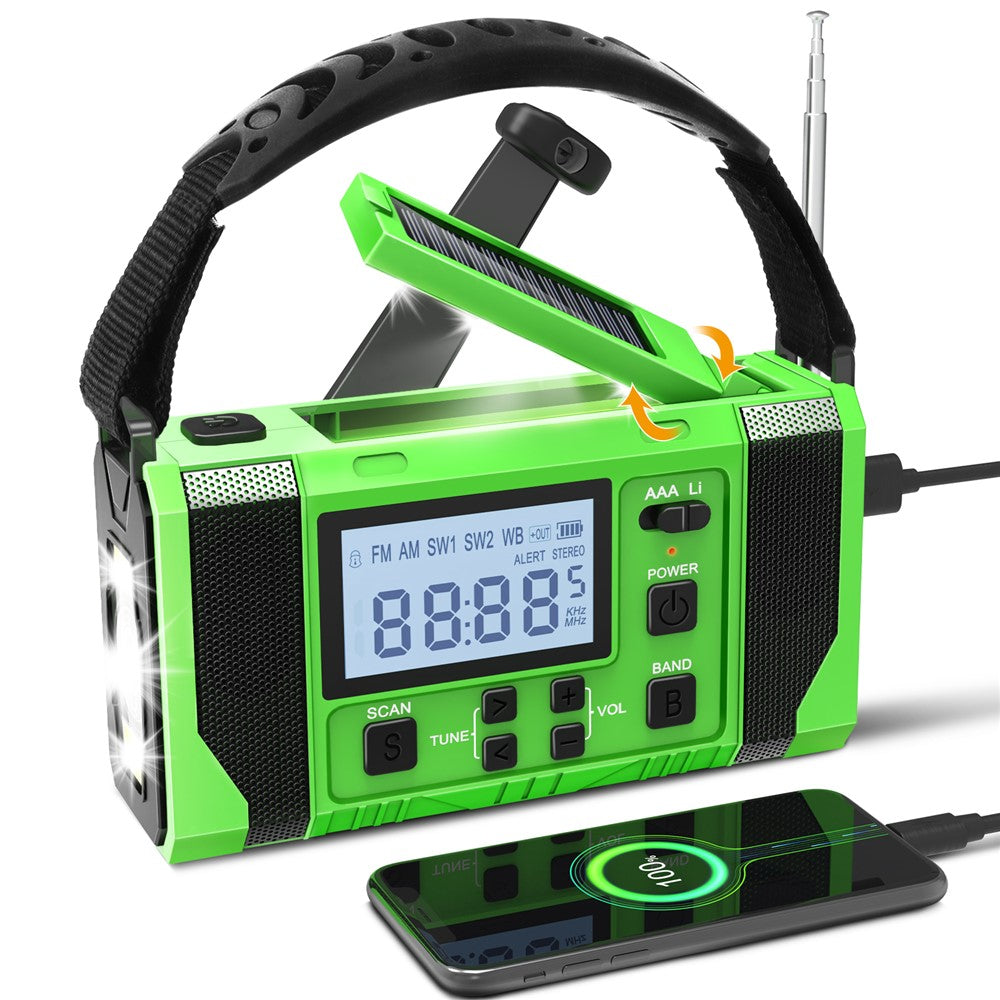 EGR-168-WB LCD-skärm Soldriven handvev AM/FM-radio SOS-alarm 10000mAh powerbank med LED-ficklampa