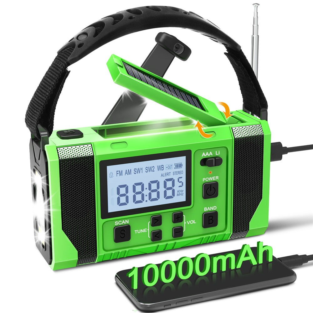 EGR-168-WB LCD-skärm Soldriven handvev AM/FM-radio SOS-alarm 10000mAh powerbank med LED-ficklampa