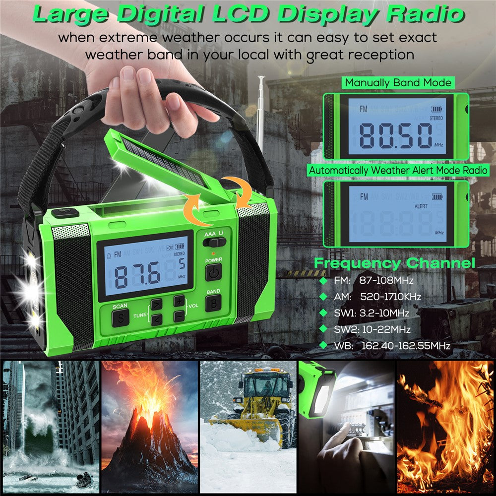 EGR-168-WB LCD-skärm Soldriven handvev AM/FM-radio SOS-alarm 10000mAh powerbank med LED-ficklampa
