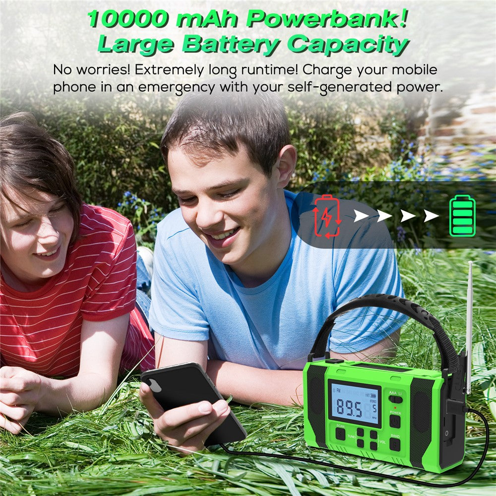 EGR-168-WB LCD-skärm Soldriven handvev AM/FM-radio SOS-alarm 10000mAh powerbank med LED-ficklampa
