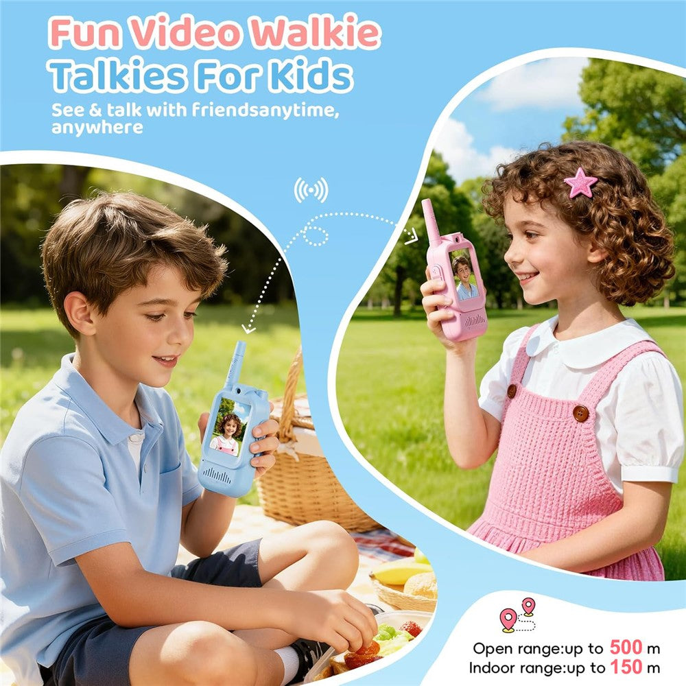 JK200 1 Pair 2.0 Inch Screen Interactive Video Walkie Talkie Set for Children 150-500m Range Communication