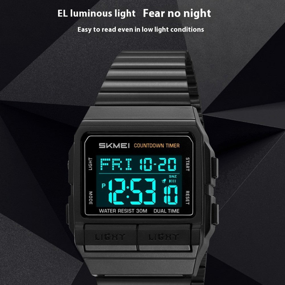 SKMEI 2475 Square Digital Watch for Students Chronograph Electronic Wristwatch with EL Backlight