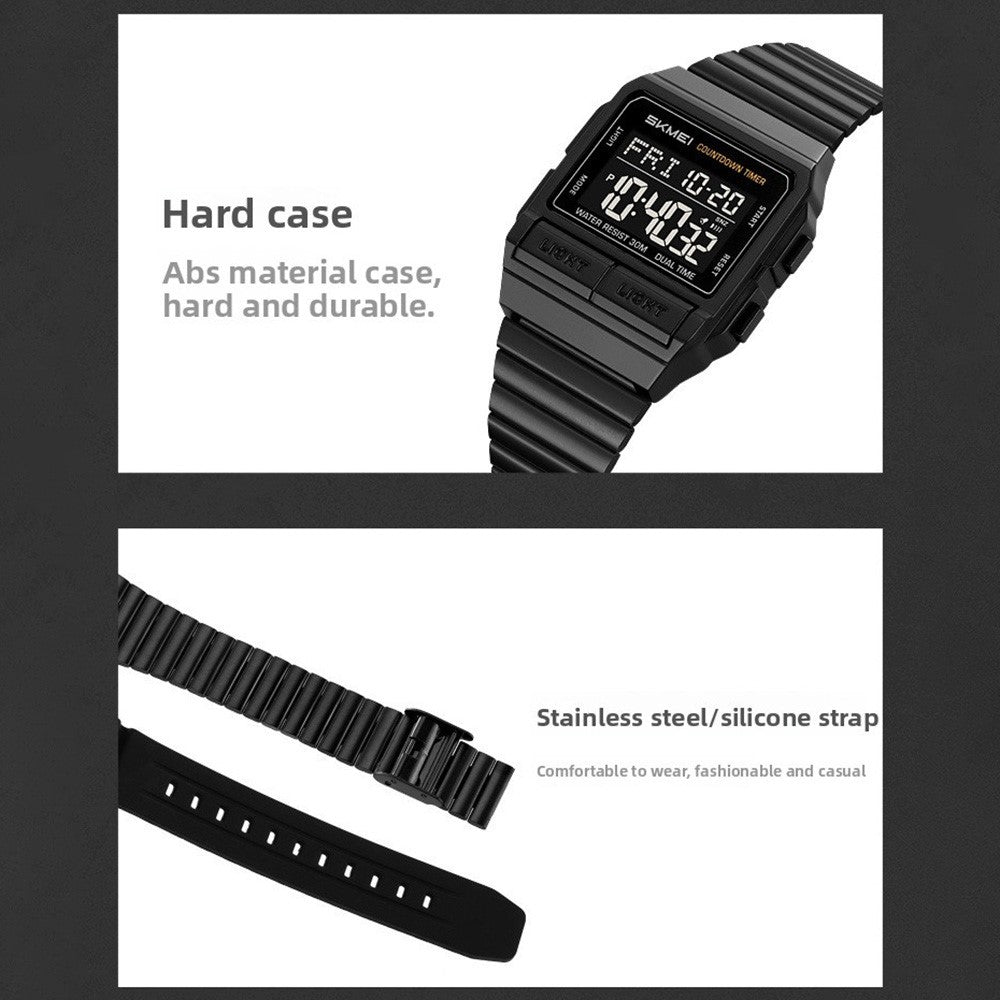 SKMEI 2475 Square Digital Watch for Students Chronograph Electronic Wristwatch with EL Backlight