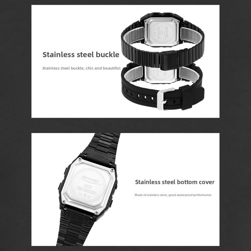 SKMEI 2475 Square Digital Watch for Students Chronograph Electronic Wristwatch with EL Backlight