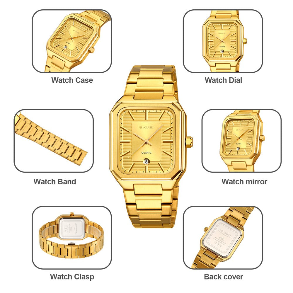 SKMEI 9373 Stainless Steel Strap Quartz Watch with Calendar Function Business Men Analog Display Wristwatch