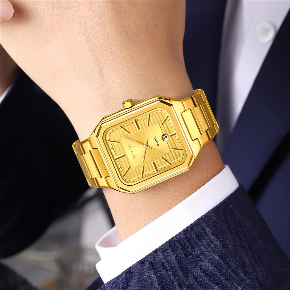 SKMEI 9373 Stainless Steel Strap Quartz Watch with Calendar Function Business Men Analog Display Wristwatch
