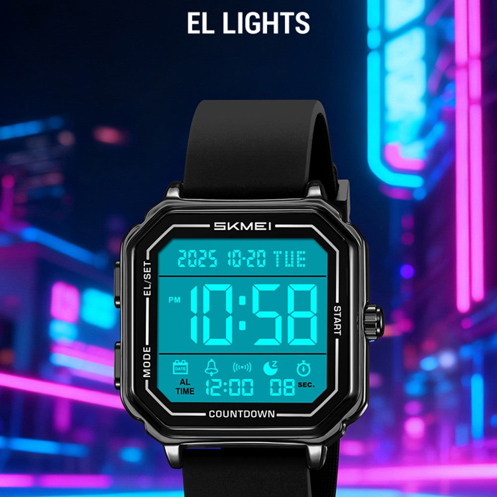 SKMEI 2559 Date Display Electronic Watch with EL Backlight Stainless Steel Strap Digital Wristwatch