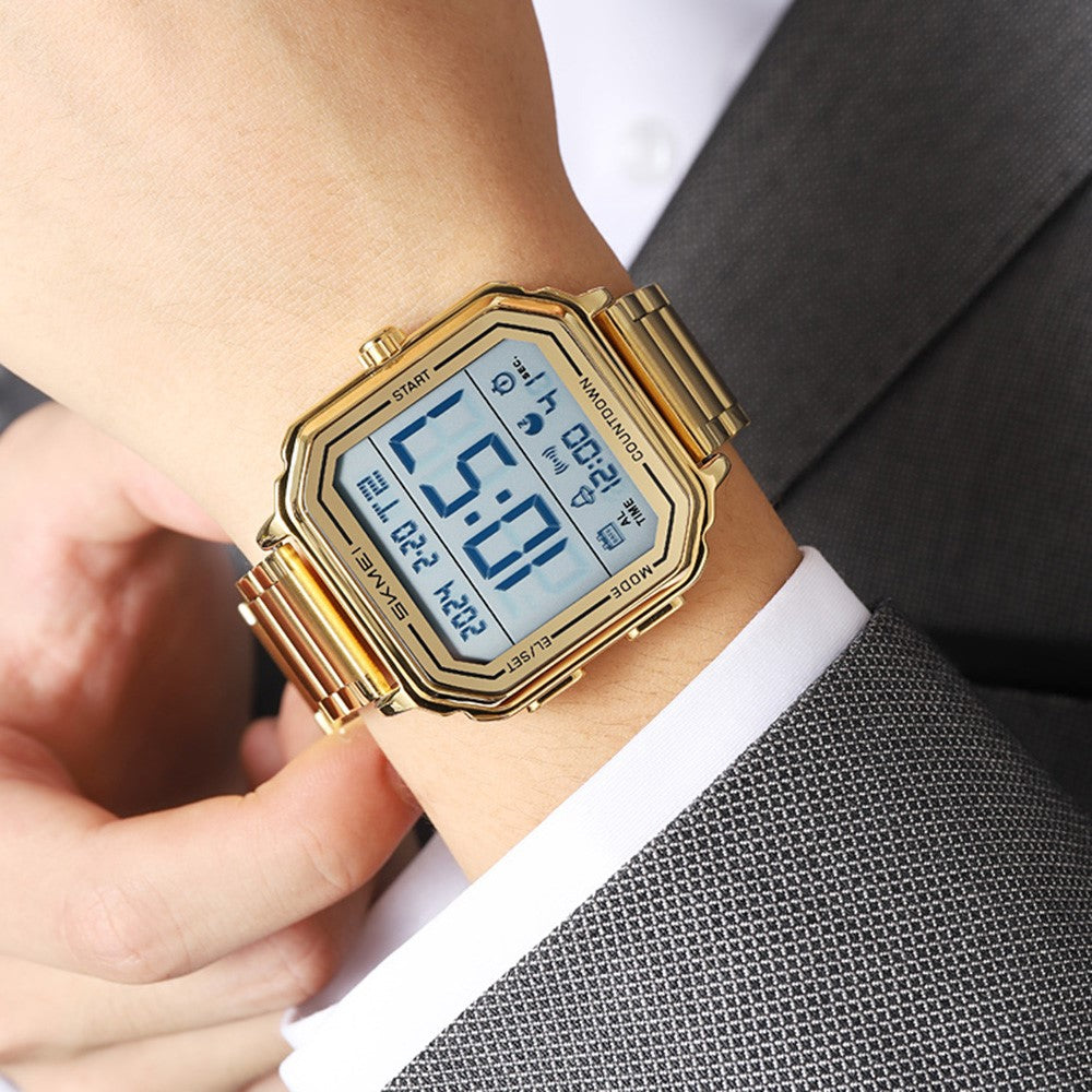 SKMEI 2559 Date Display Electronic Watch with EL Backlight Stainless Steel Strap Digital Wristwatch