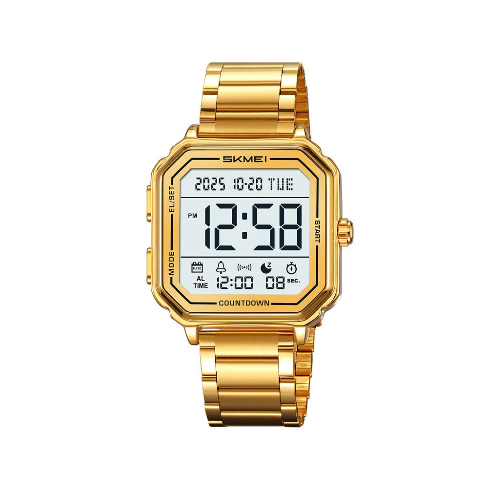 SKMEI 2559 Date Display Electronic Watch with EL Backlight Stainless Steel Strap Digital Wristwatch