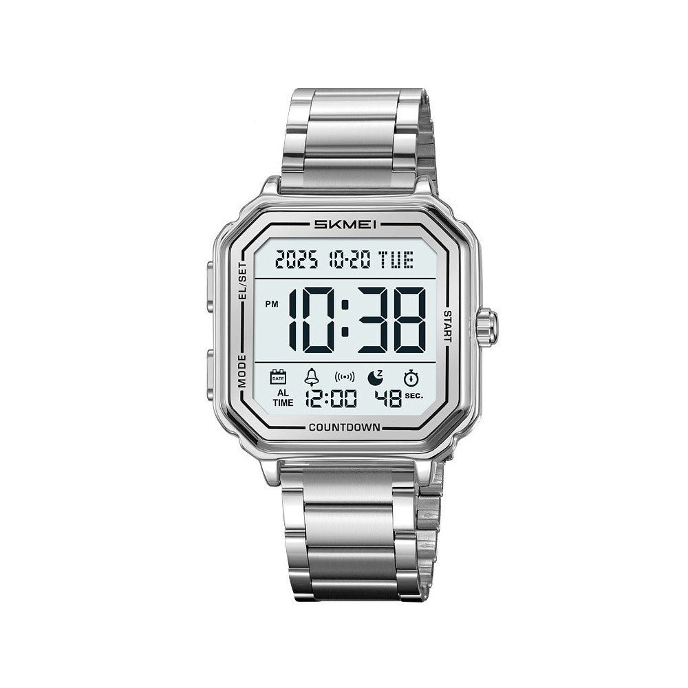 SKMEI 2559 Date Display Electronic Watch with EL Backlight Stainless Steel Strap Digital Wristwatch