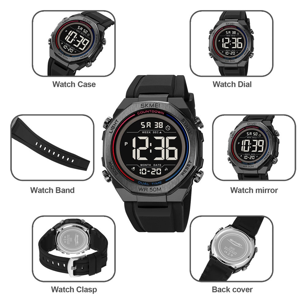 SKMEI 2513 For Men Multi-Function Digital Watch Alarm Clock Stopwatch Electronic Wristwatch with EL Backlight