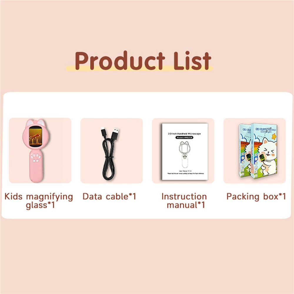 XM020A Digital Microscope for Kids 2.0 Inch IPS Color Screen Magnifier 4X Zoom LED Illumination STEM Learning Tool