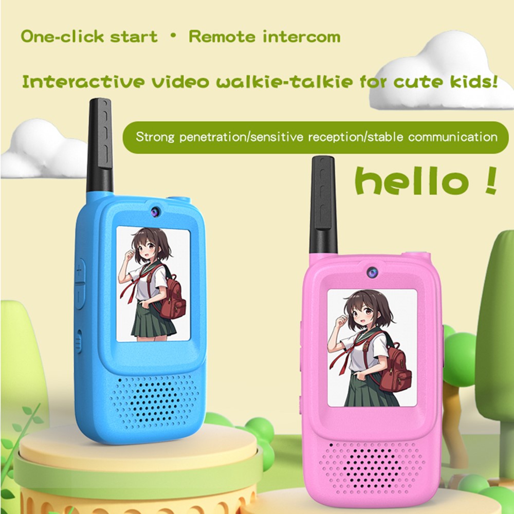 D3 1Pair 2.0 Inch Screen Kids Video Intercom Power-On Auto Pair Walkie Talkie with Voice Changing Function