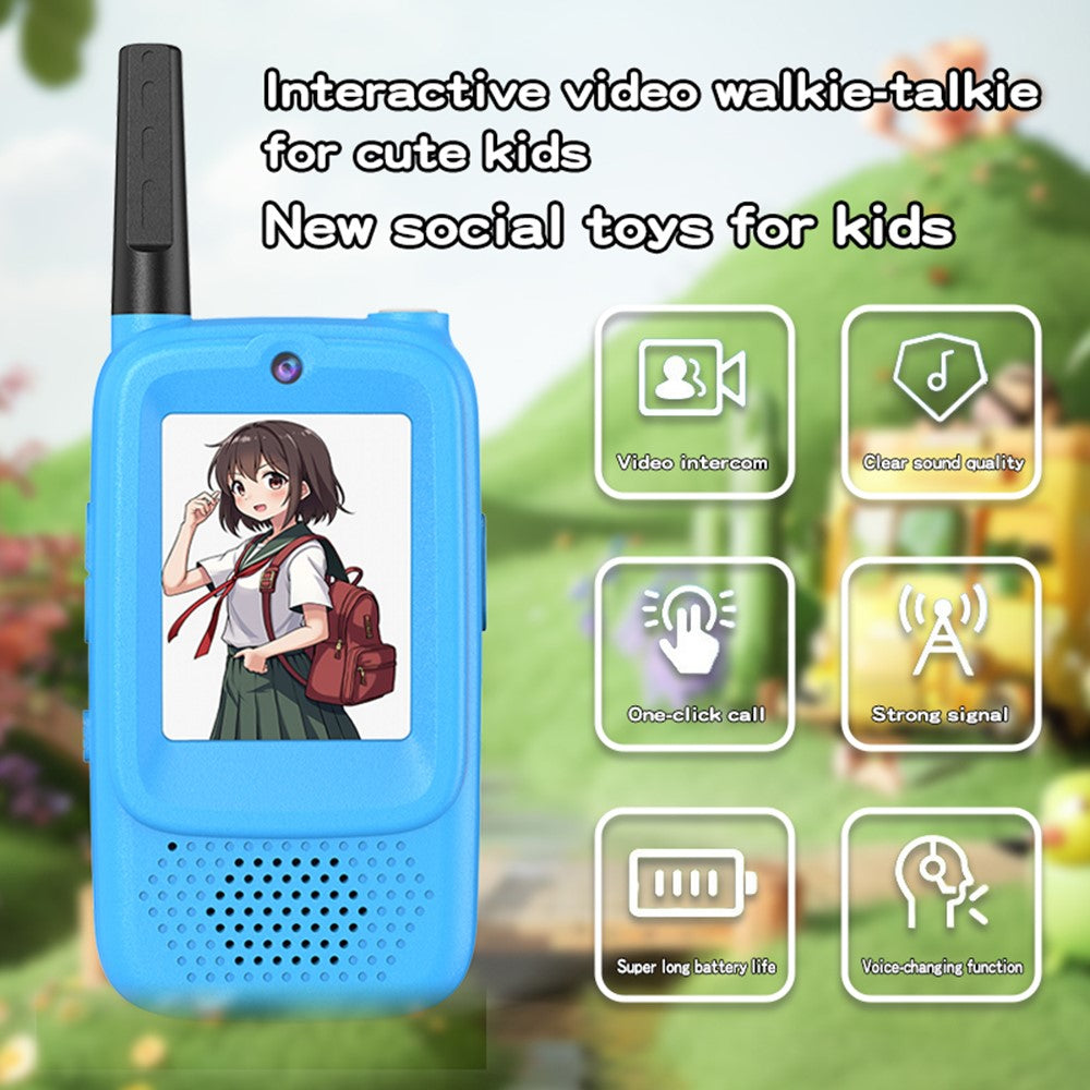 D3 1Pair 2.0 Inch Screen Kids Video Intercom Power-On Auto Pair Walkie Talkie with Voice Changing Function