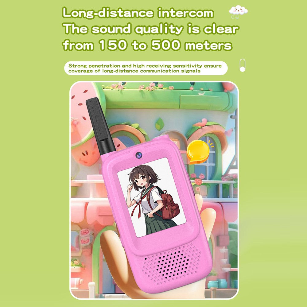 D3 1Pair 2.0 Inch Screen Kids Video Intercom Power-On Auto Pair Walkie Talkie with Voice Changing Function