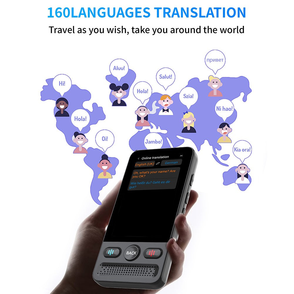T13 2,8-tommers smarttranslator med 138 sprog, Wi-Fi, fotooptagelse, stemmeoversættelse, offlineoversættelse, 1 GB RAM, 8 GB lagerplads og ChatGPT