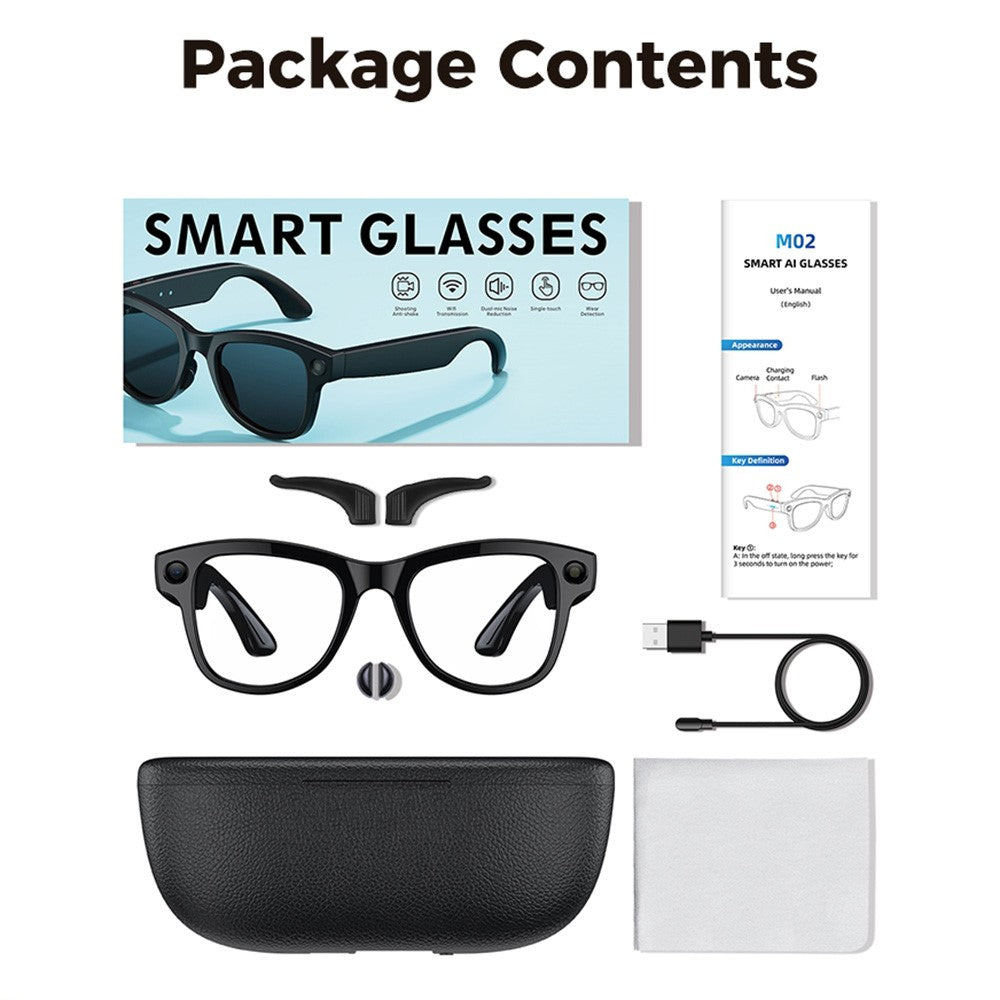 M02ULTRA IP54 Waterproof 8MP AI Smart Glasses with Charging Case 4K Shooting Translation Glasses with Interchangeable Lenses