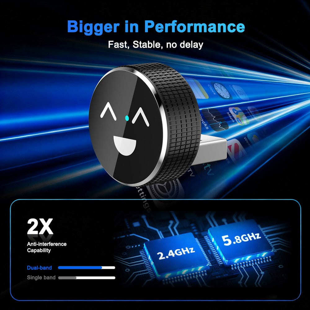 M49 2-i-1 Ai Box Smil-mønster Trådløs Biladapter til Car Play / Android Auto Kablet til Trådløs Konverter