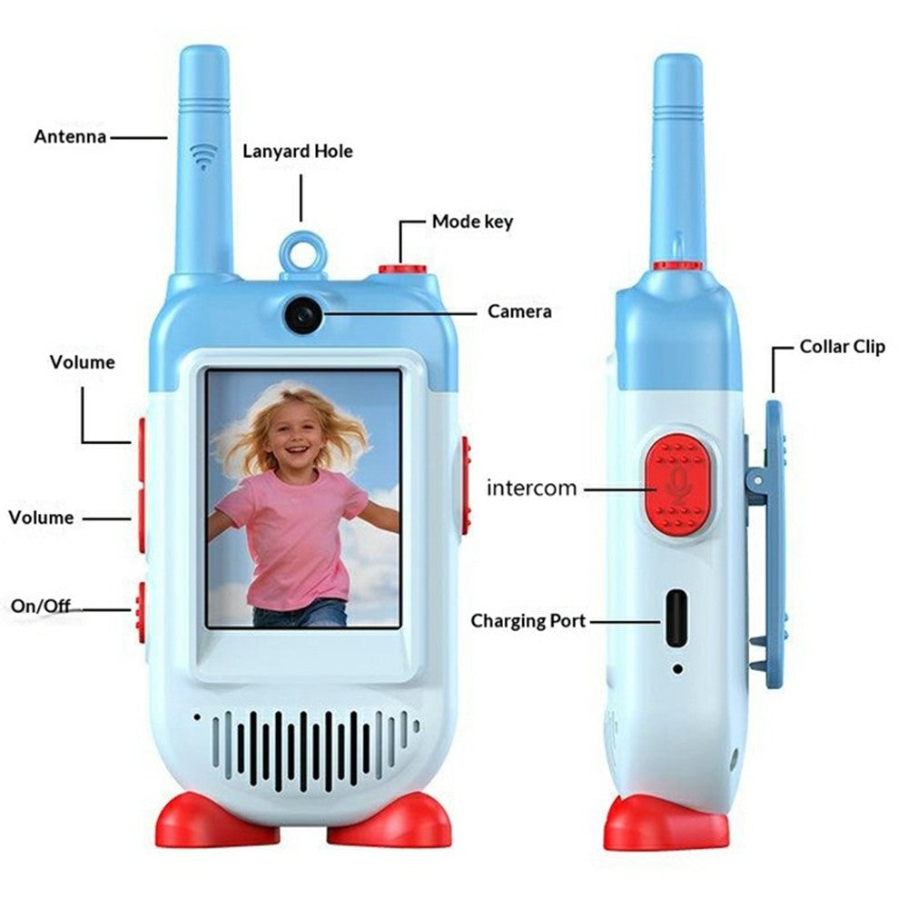 LK-028 1 Pair 2.0 Inch HD Screen Video Intercom Walkie Talkie for Kids Clip On 2.4G Wireless Communication Device