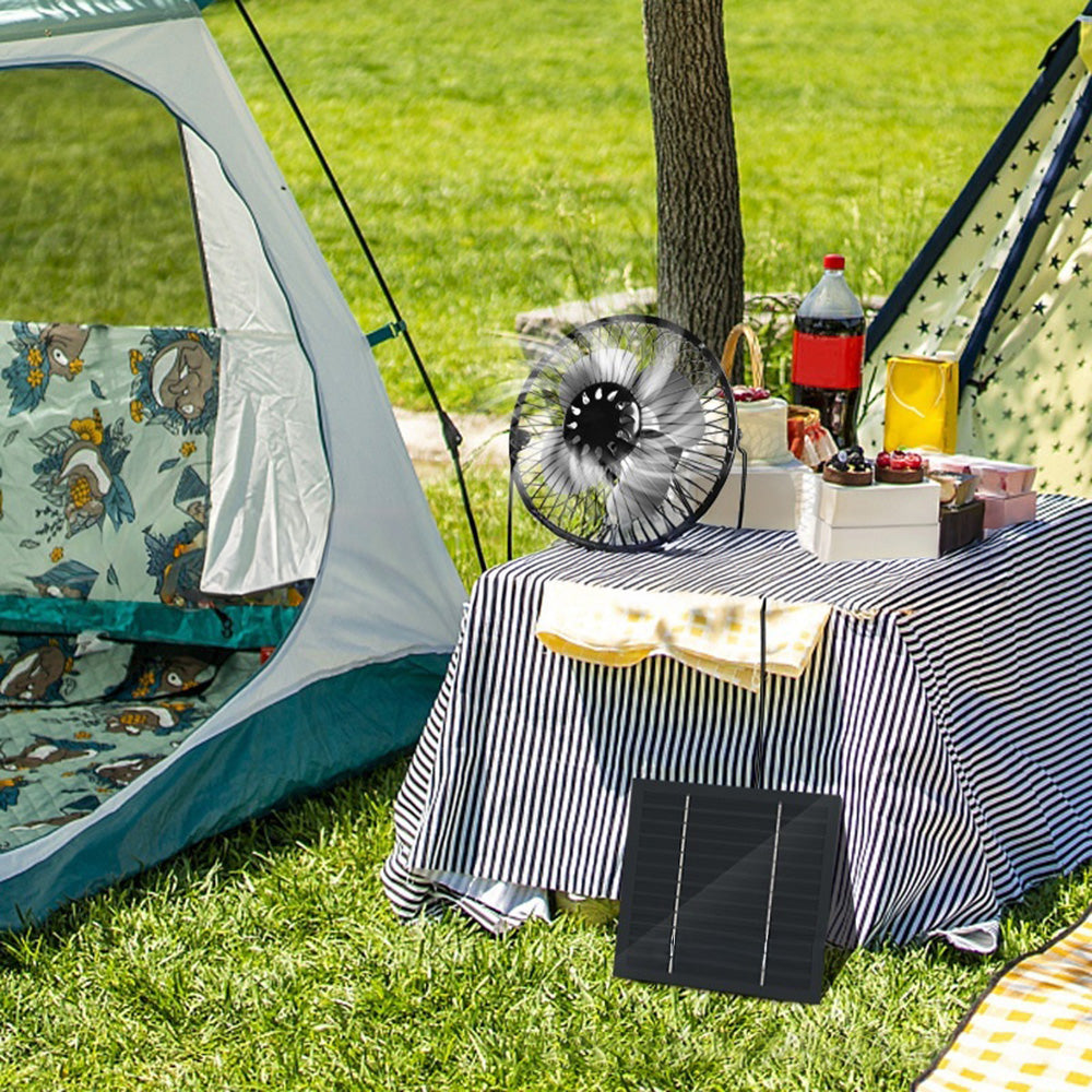 6 Inch Solar Powered Fan 360 Degree Rotatable Exhaust Fan with 8W Waterproof Solar Panel for Outdoor Camping