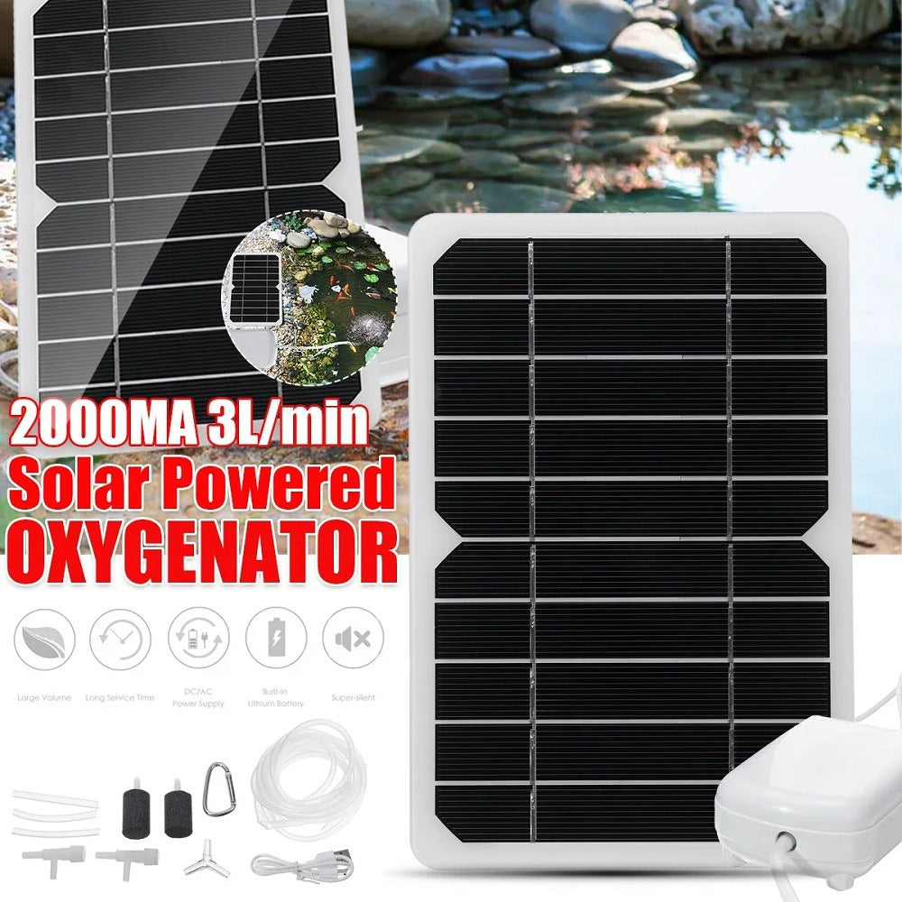 5W solcelledrevet panel med luftpumpe opladningspanel til udendørs fiskeri/akvariebeluftning