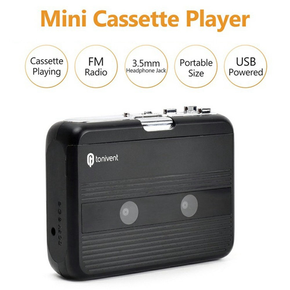 TONIVENT TON007B Cassette Player Bluetooth-compatible FM Radio Mini Portable Tape Player with 3.5mm Headphone Jack