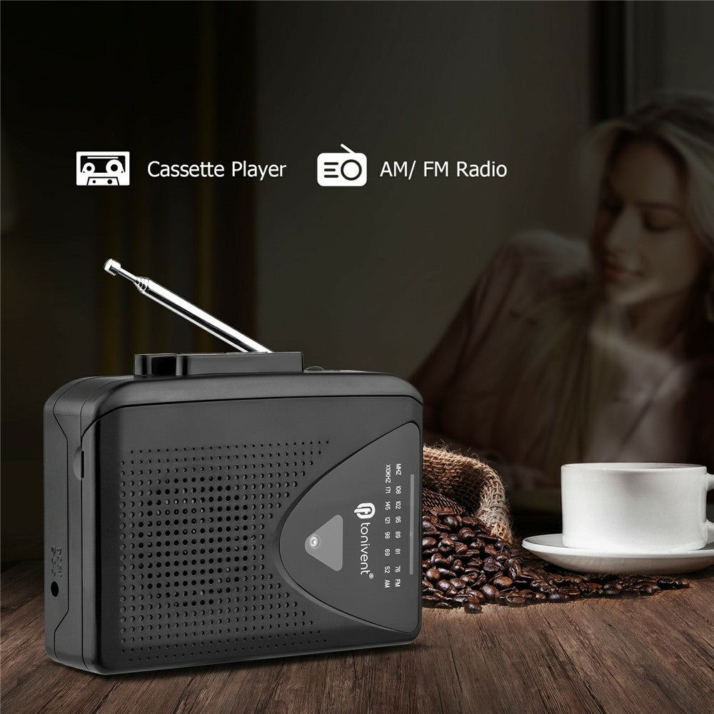TONIVENT TON009 retro bærbar kassetteafspiller indbygget højttaler FM/AM-radio med 3,5 mm hovedtelefonstik