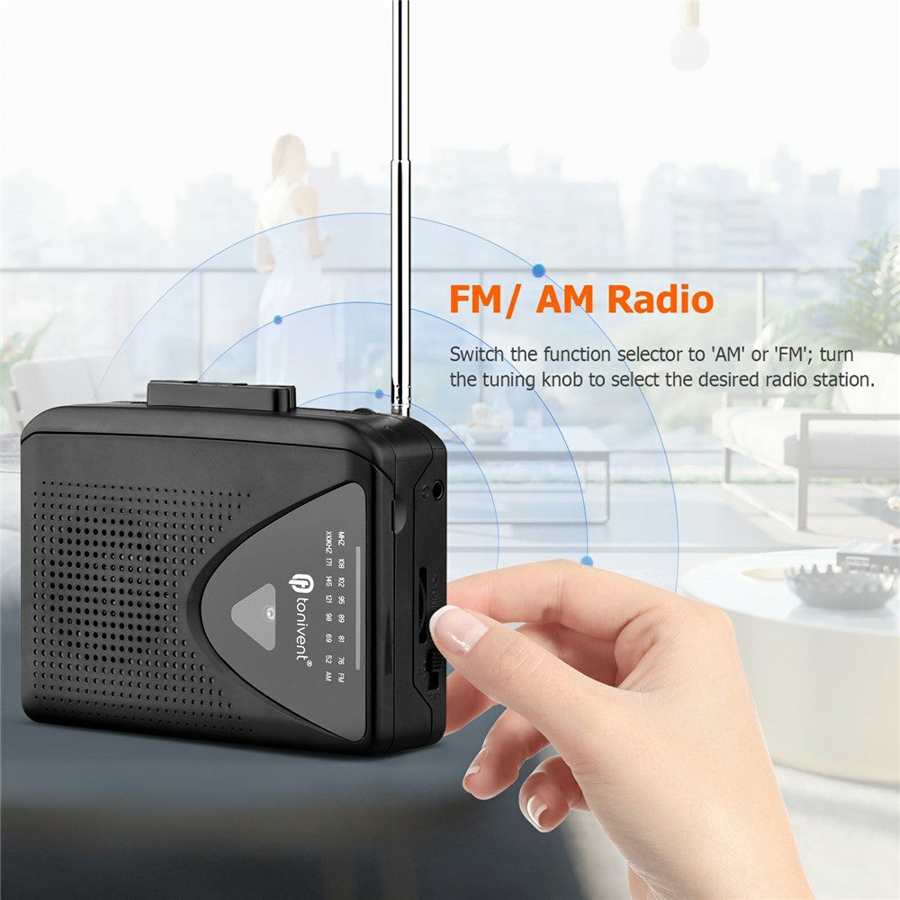 TONIVENT TON009 retro bærbar kassetteafspiller indbygget højttaler FM/AM-radio med 3,5 mm hovedtelefonstik