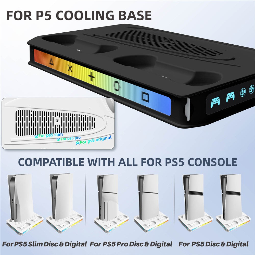 8041 Cooling Fan Base for Sony PlayStation 5 Pro / 5 Slim / 5 Game Console Charger Stand with RGB Light