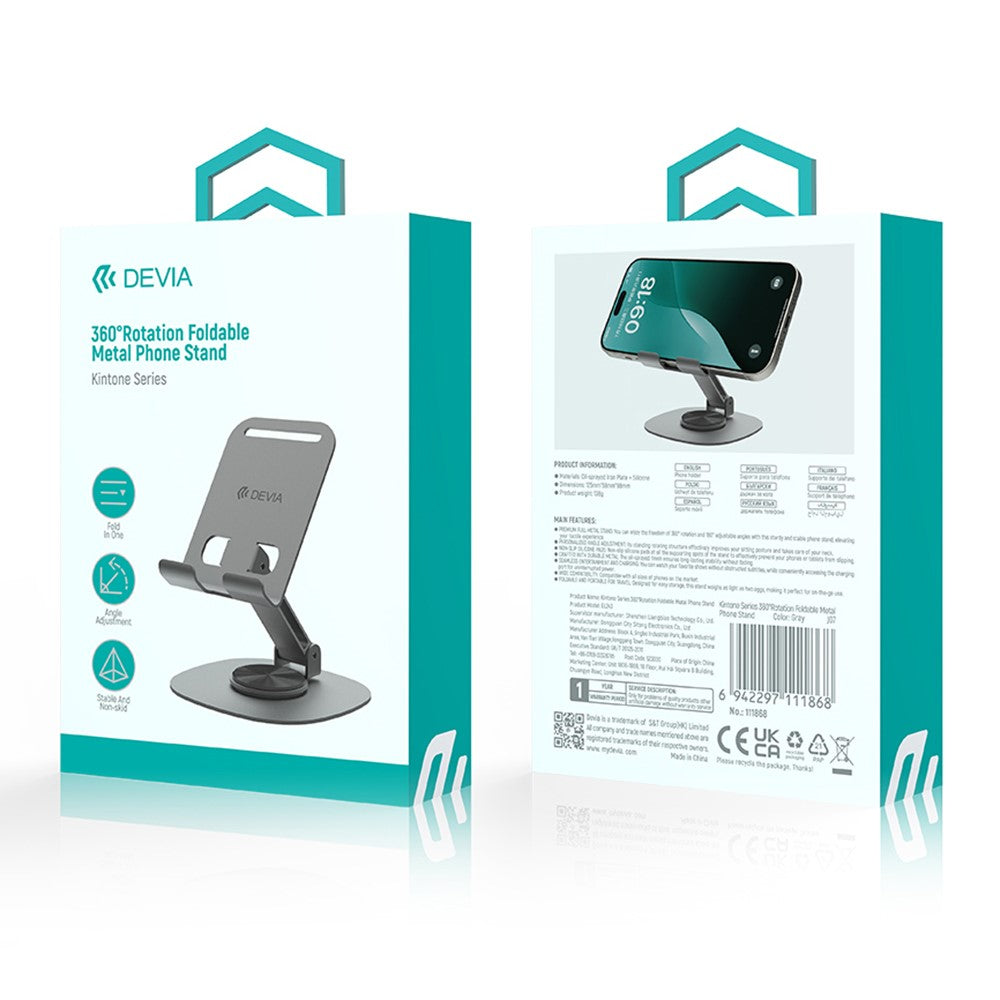 DEVIA EL243 360 Degree Rotation Foldable Metal Phone Stand Desktop Phone Holder