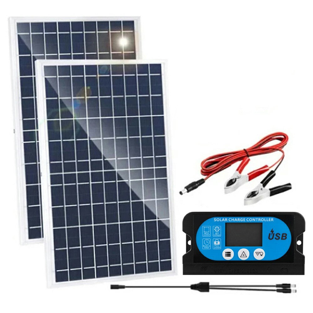 LK325-255+60A(CON10BL) 2 stk. solpanelkit 30W monokrystallinsk silicium soloplader med 60A controller, aluminiumslegeringsramme