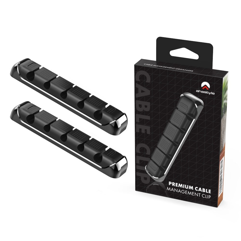 AHASTYLE PT125 2 stk. Kabelstyrings-organizer, aluminiumslegering, silikone, 5 spor, holder til skrivebordsledninger