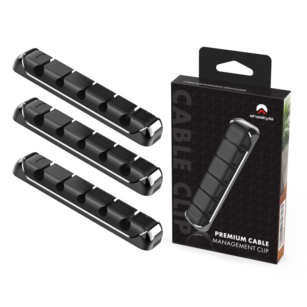 AHASTYLE PT125 3Pcs Cable Management Organizer Aluminum Alloy Silicone 5 Slots Desktop Wire Holder Clip