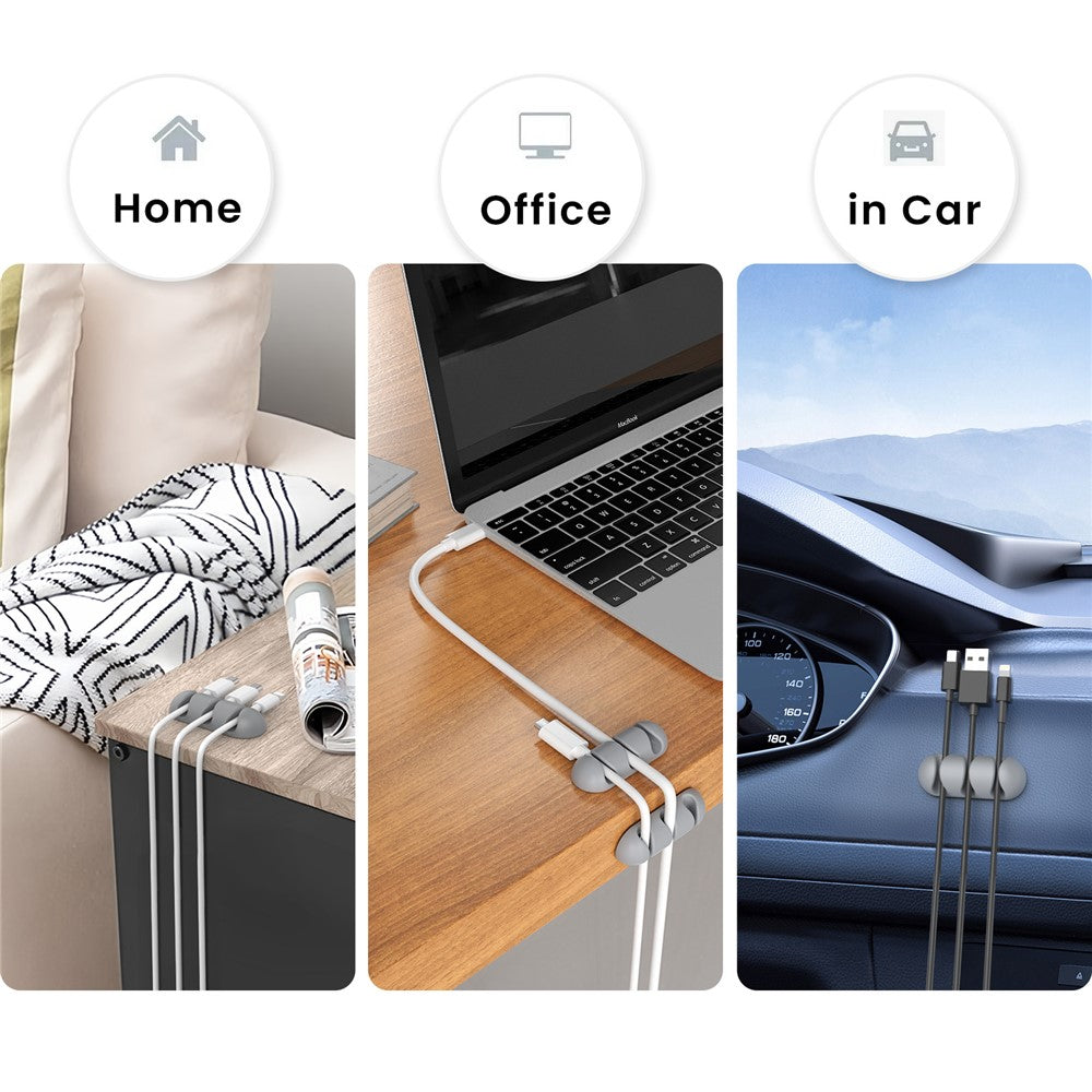 AHASTYLE WE31 3Pcs Cable Organizer Clip 3 Slot Silicone Adhesive Cable Management For Desk Car Office Wire Holder
