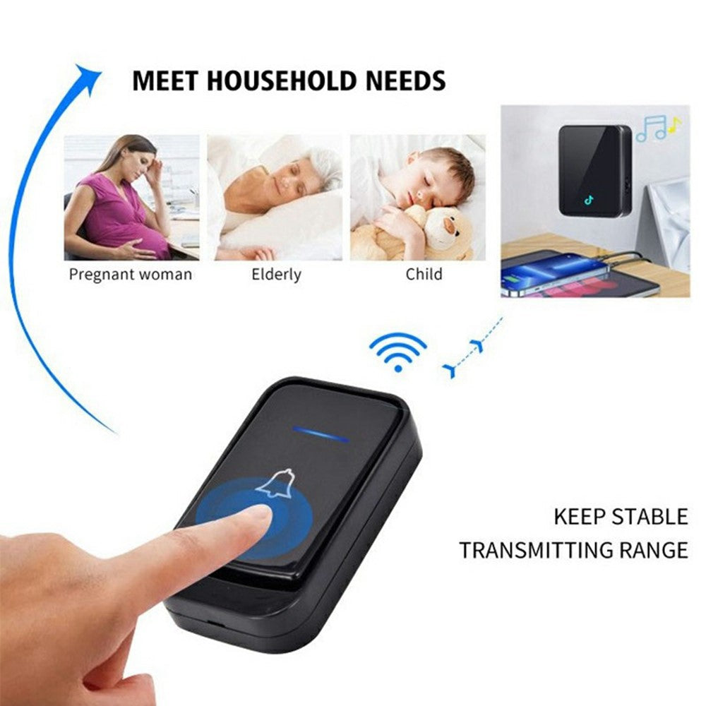 Q502 433MHz Wireless Doorbell with 1 Transmitter + 2 Receivers 45 Ringtones IP44 Waterproof Door Chime
